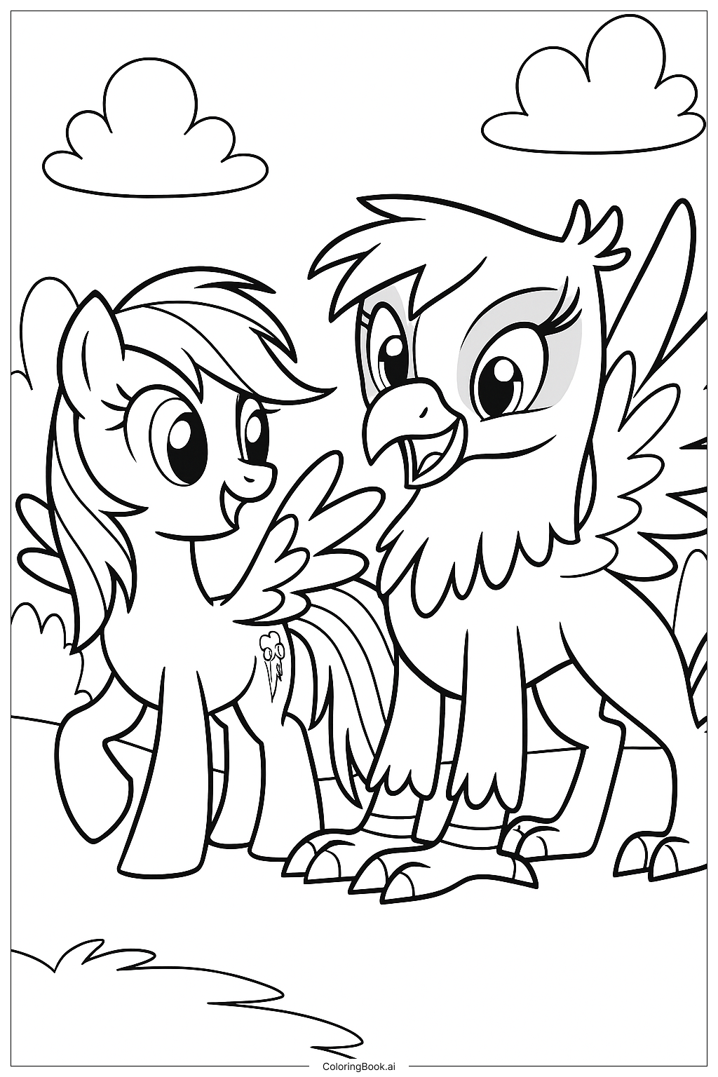  Página para colorear de Rainbow Dash y Gilda el Grifo 