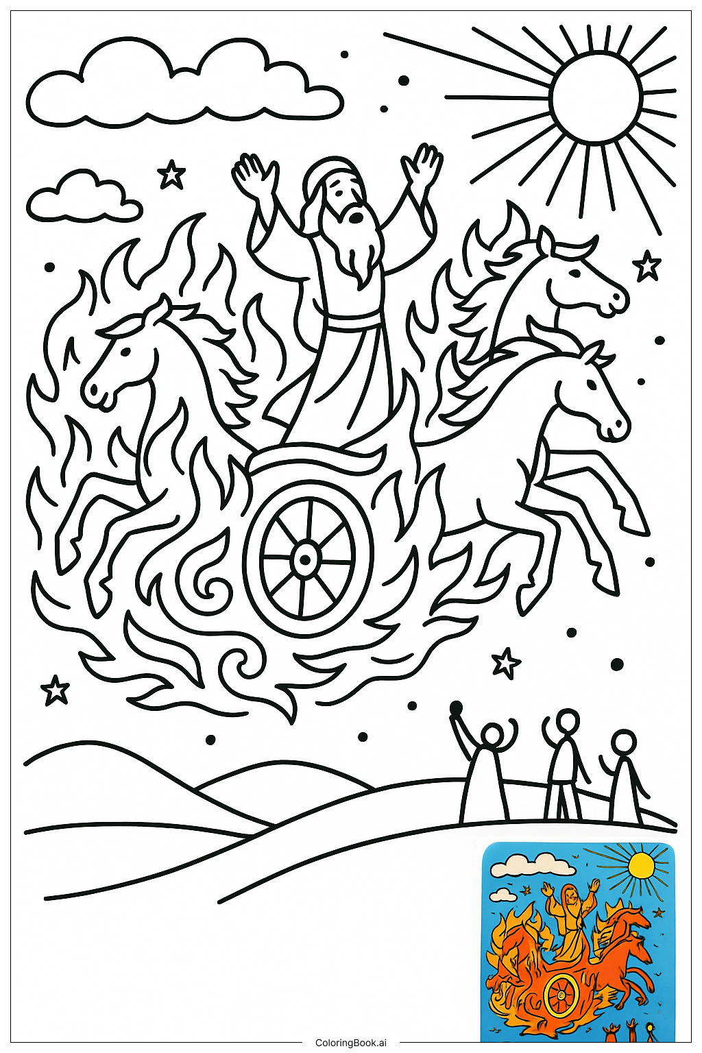  Página para colorear de Biblia Elías y el Carro de Fuego 