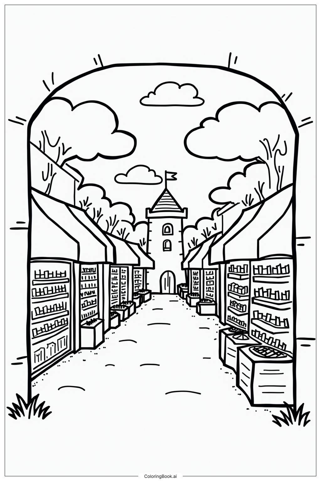  Castle Marketplace Activity Coloring Page 