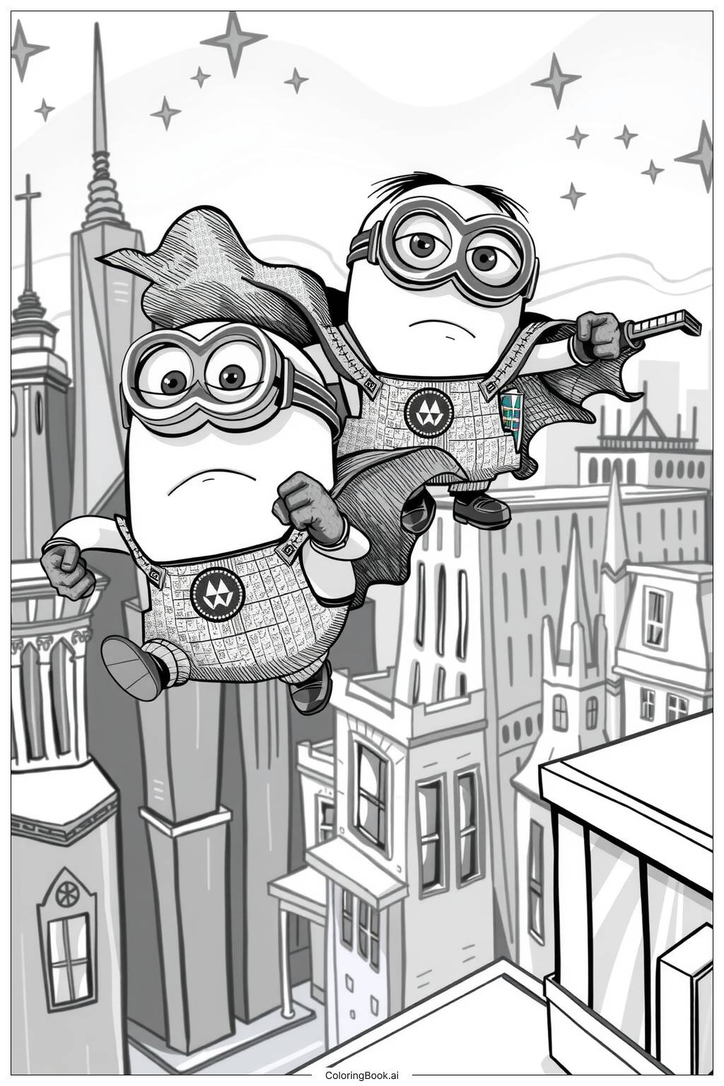  minions dressed as superheroes saving the day-2 Coloring Page 