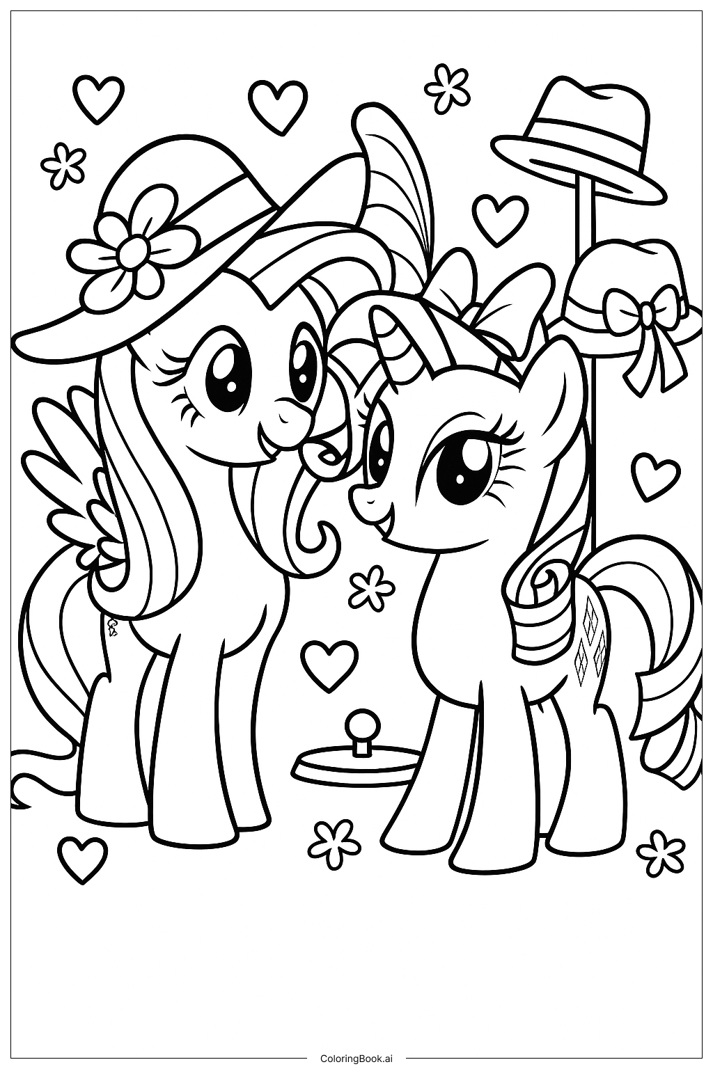  Trang tô màu Fluttershy Và Rarity Thử Mũ 