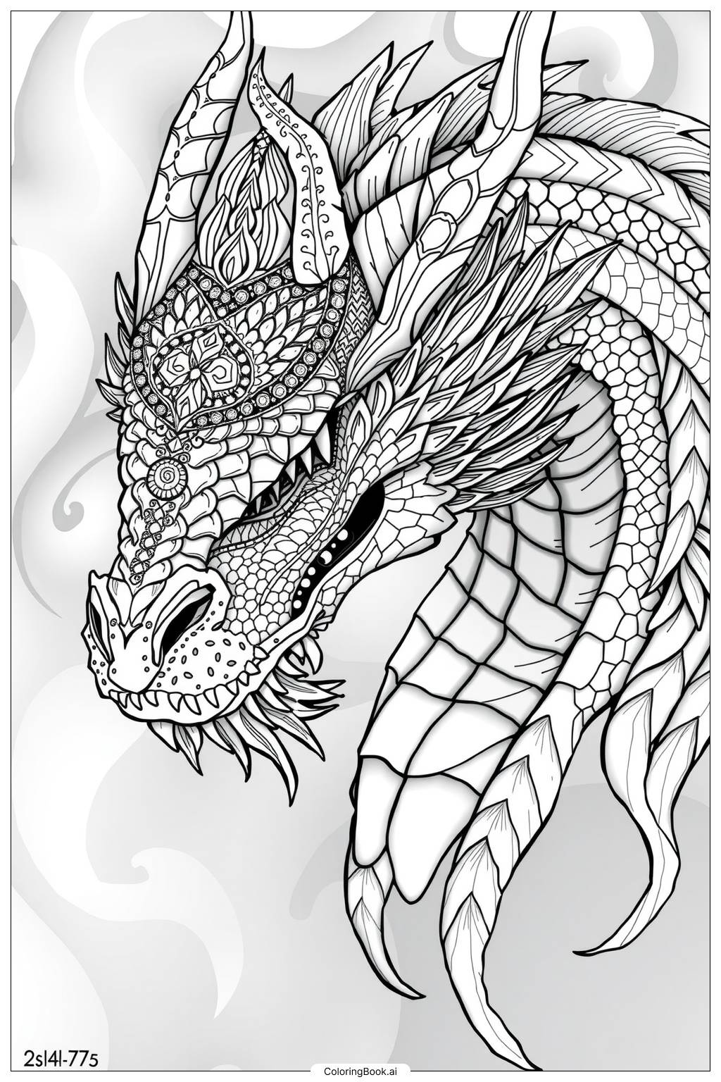  Page de coloriage Tête de dragon basique 