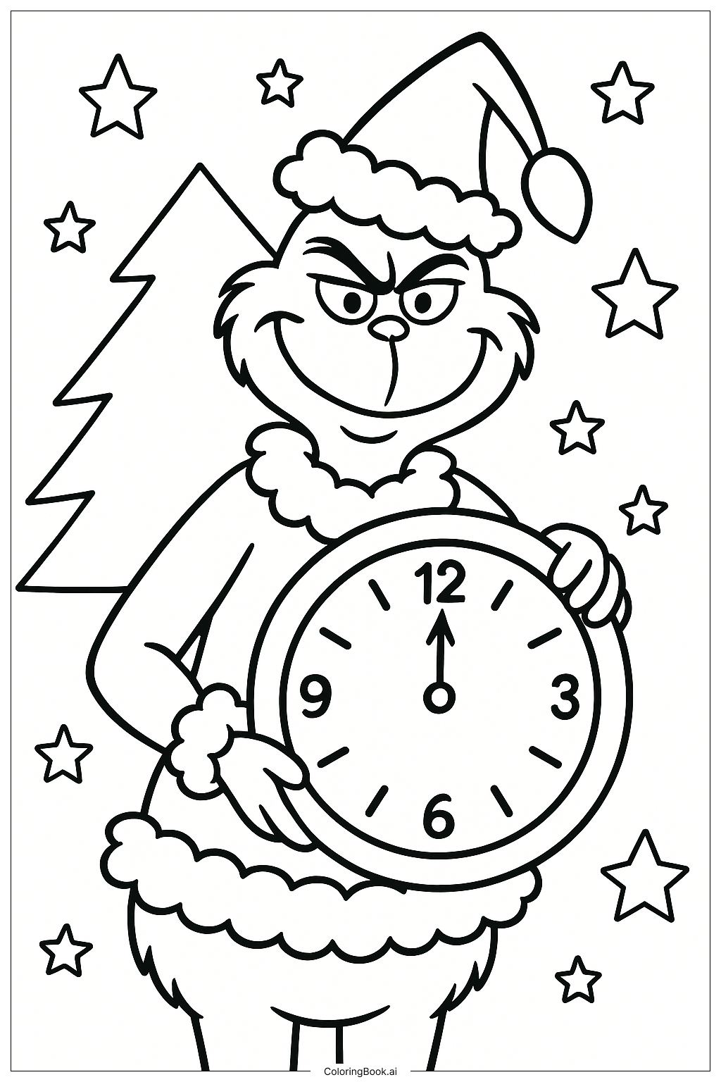 The Grinch Holding Clock Showing Midnight Coloring Page 
