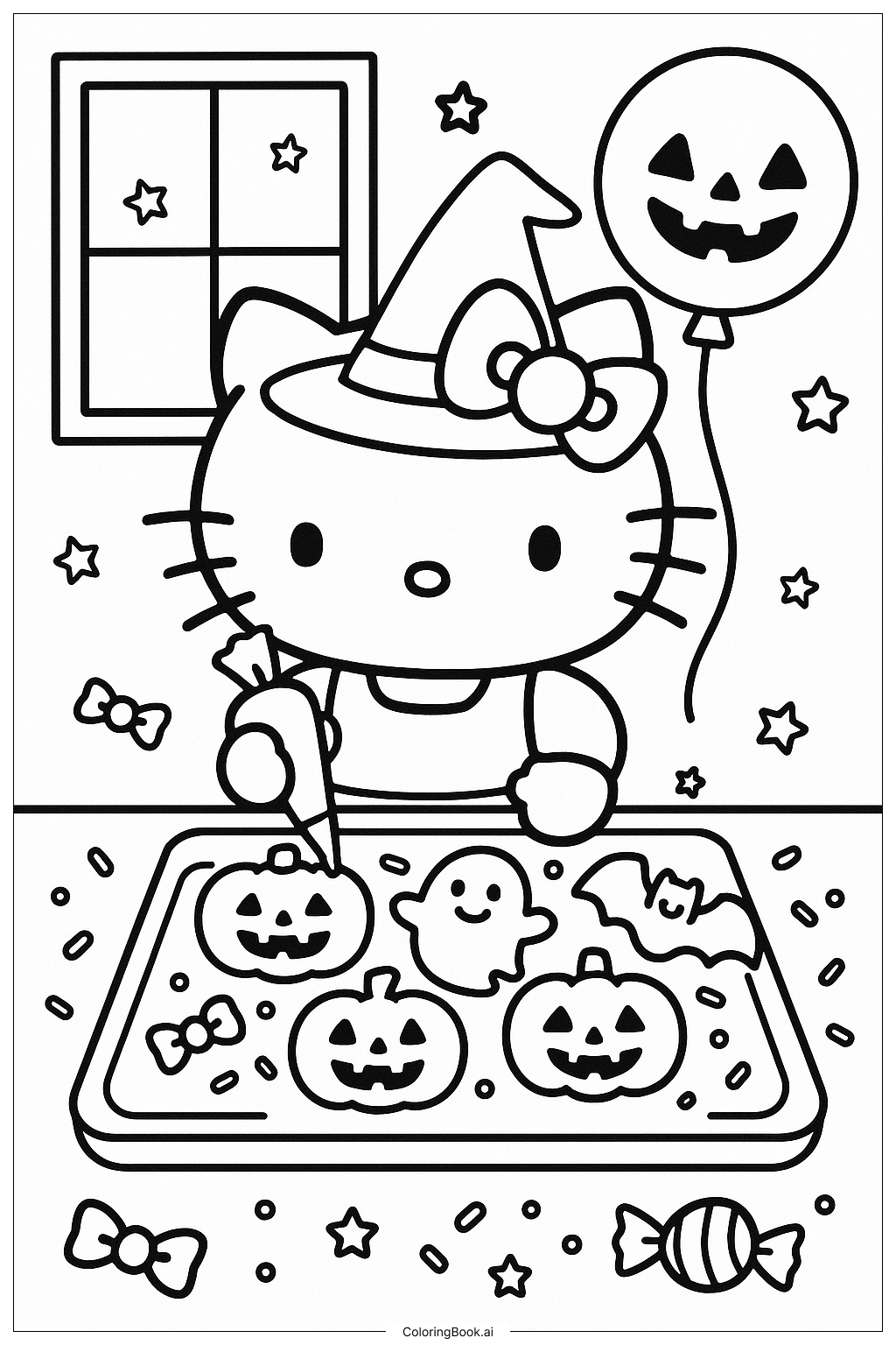 Trang tô màu Hello Kitty Trang Trí Bánh Quy Halloween 