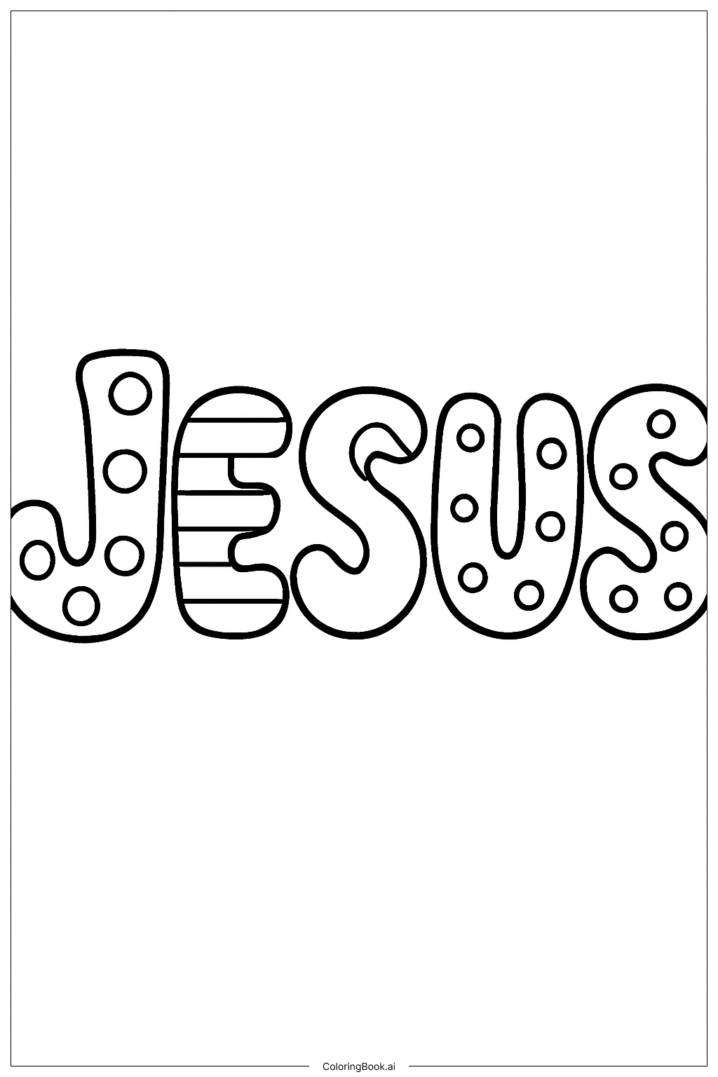  Página para colorear de La palabra Jesús con patrones simples 