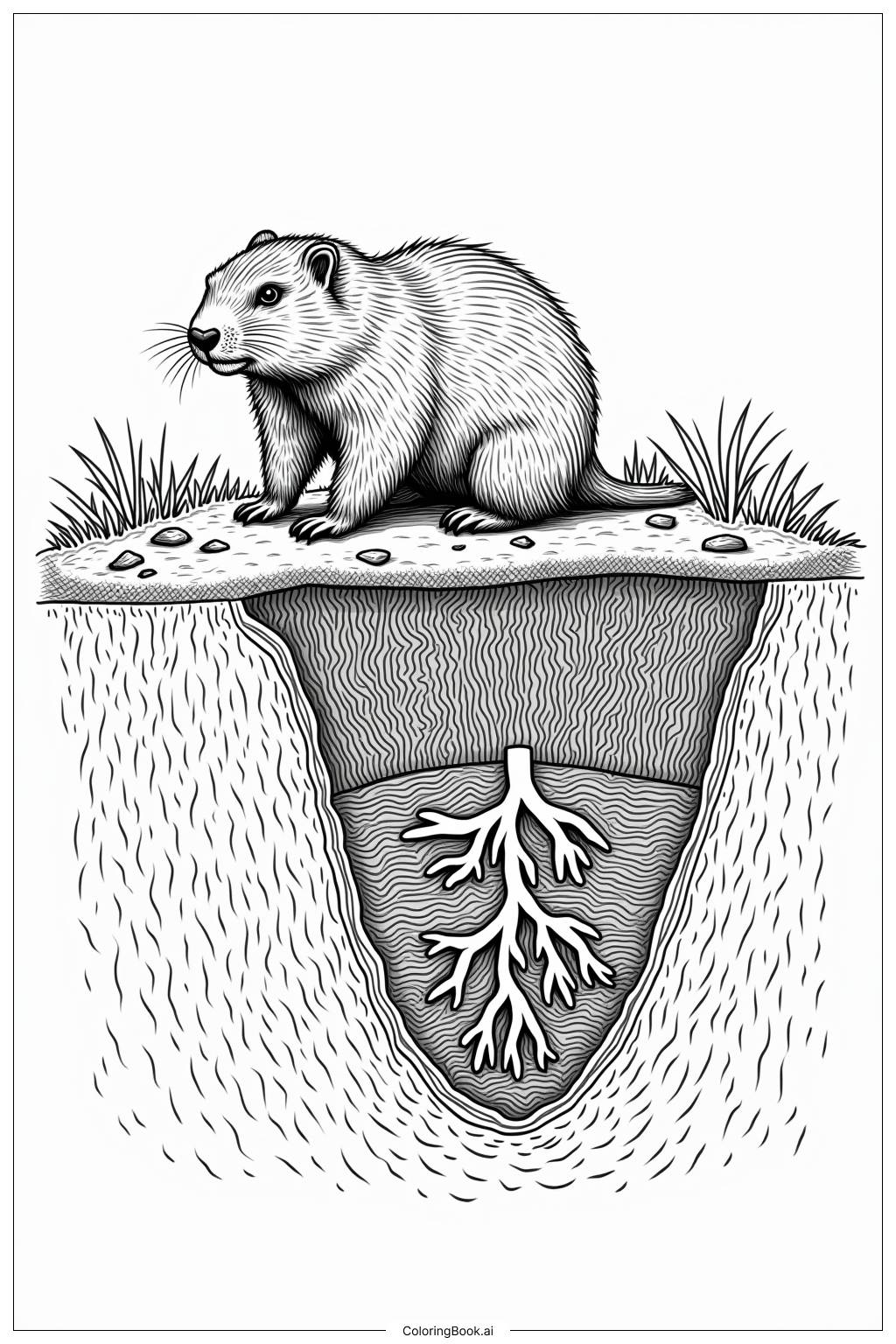  Ground Hog Digging Underground Coloring Page 