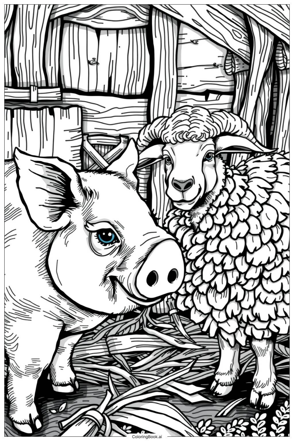  Preschool Farm Animals Playing Coloring Page 