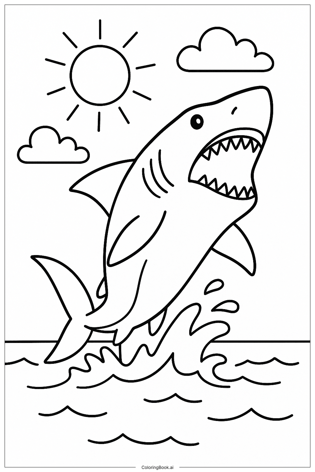  Megalodon springt aus dem Wasser Ausmalseite 