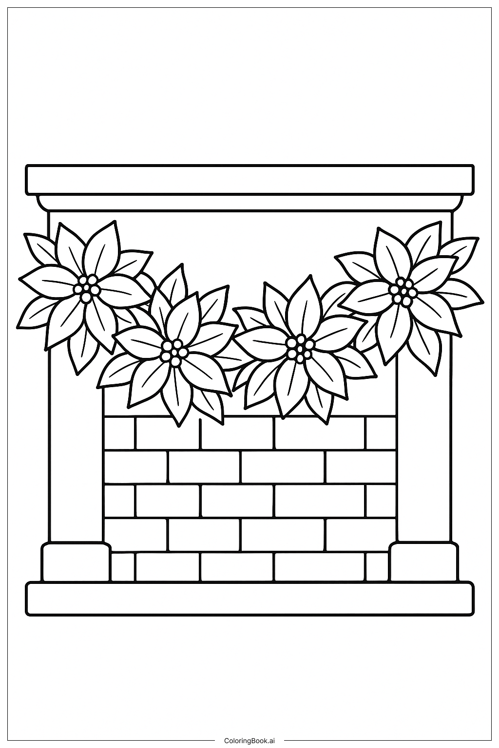 Poinsettia Garland On A Mantle Coloring Page