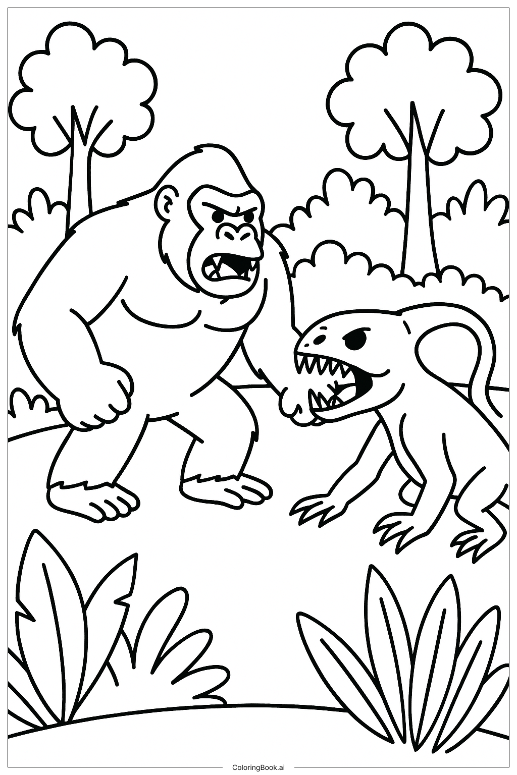 King Kong Facing Skull Crawler in Jungle Coloring Page 