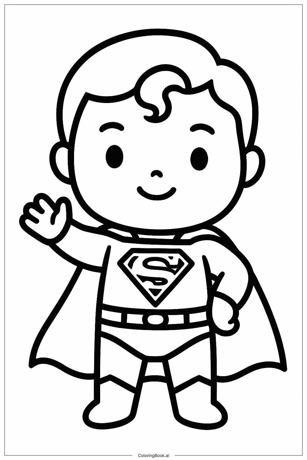  Página para colorear de Superman Estilo Chibi Lindo Saludando 