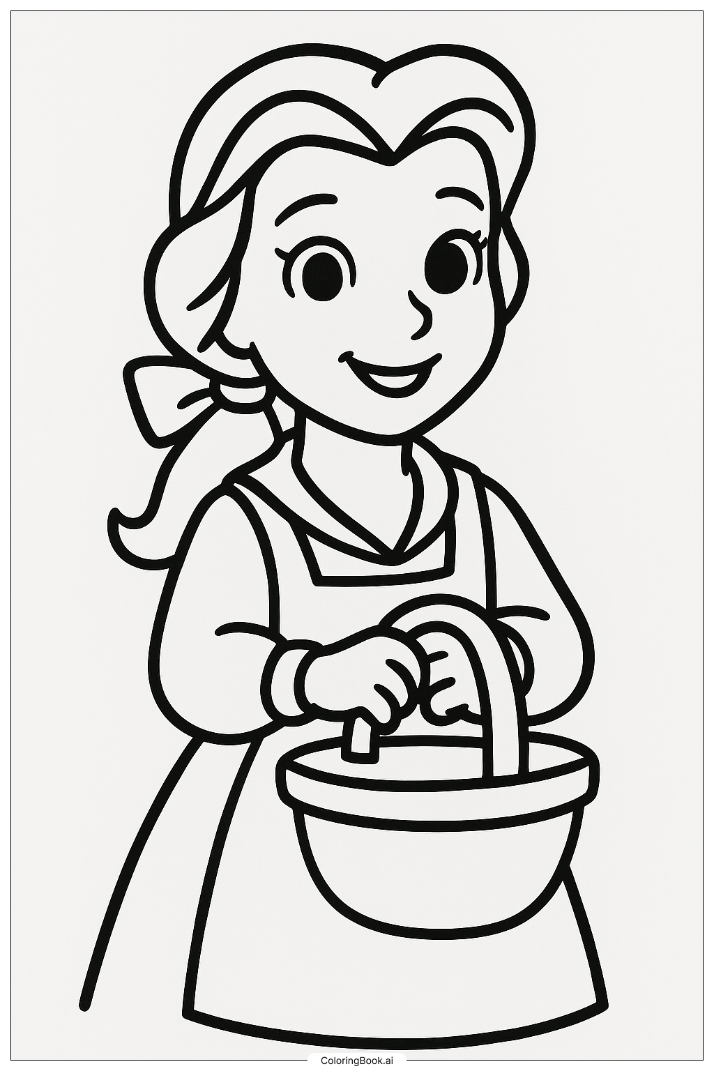  かごを持ったやさしいベルの塗り絵ページ 