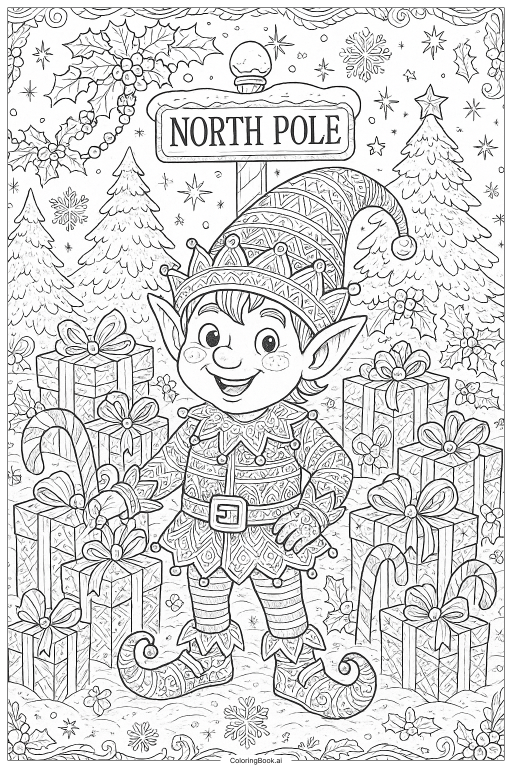  Christmas Elf at North Pole填色页 