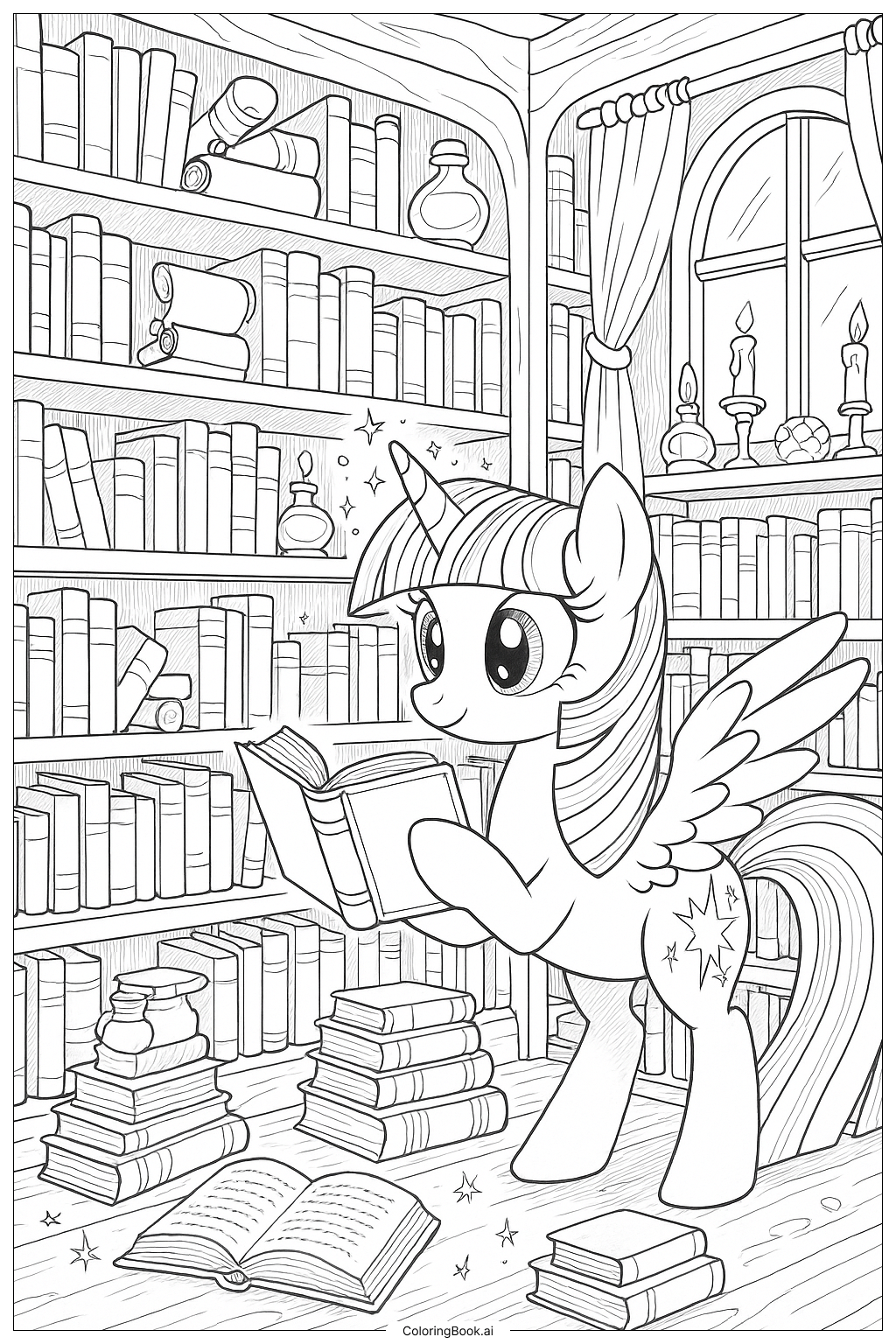  Page de coloriage Twilight Sparkle range sa bibliothèque 