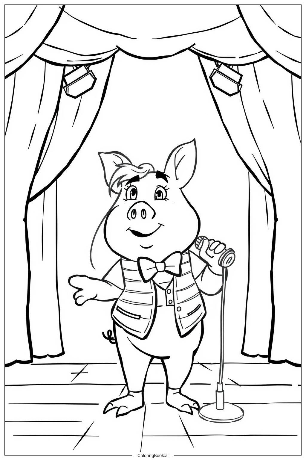  Página para colorear de Porky Pig en una escena divertida-2 