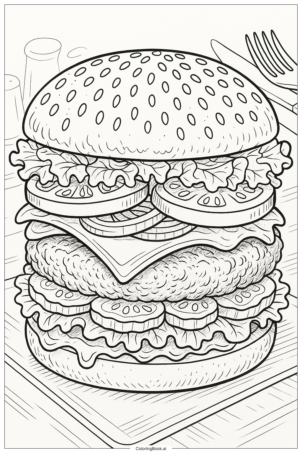  Page de coloriage Une Coupe Transversale Détaillée d'un Hamburger 