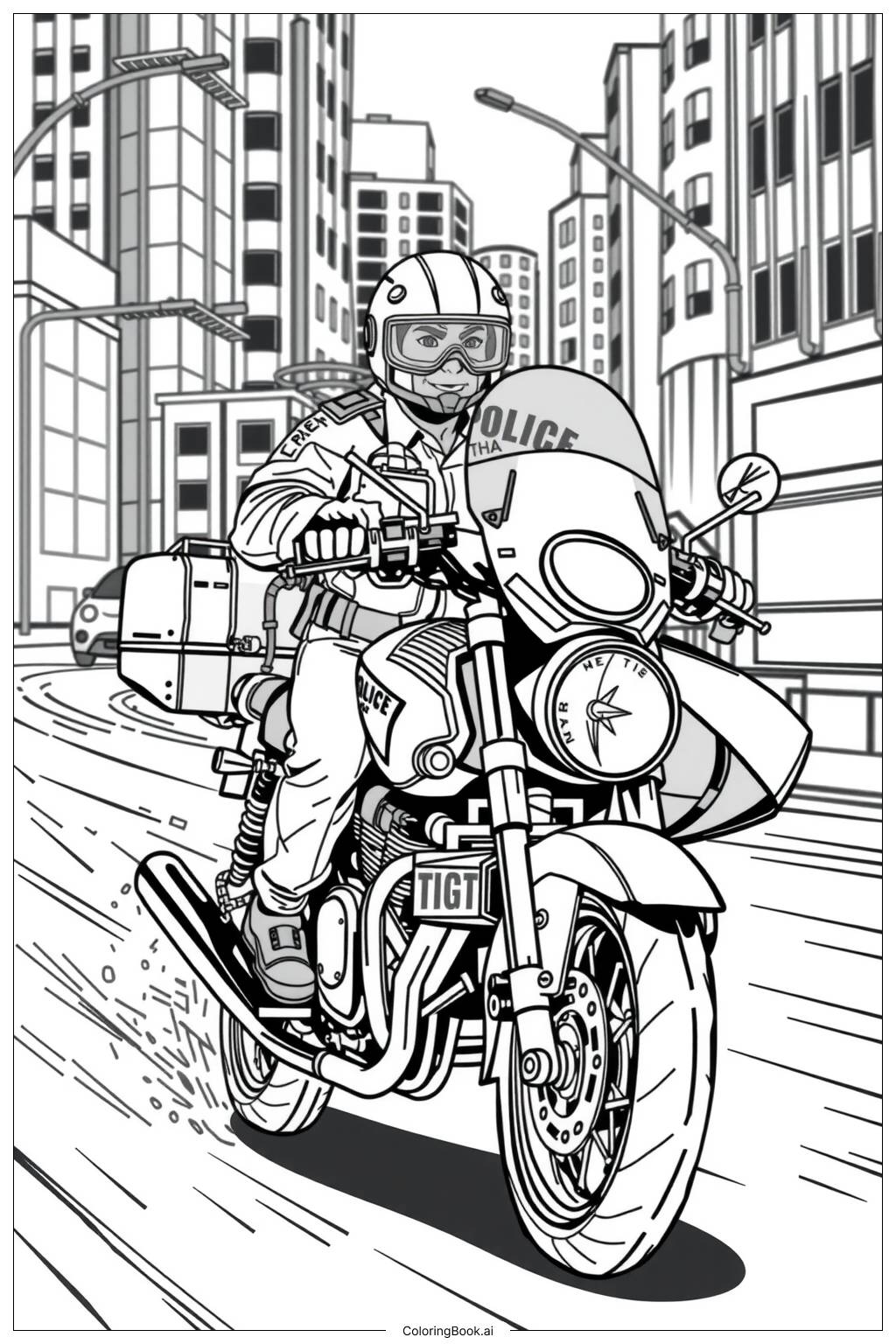  Police Motorcycle in a Chase Coloring Page 