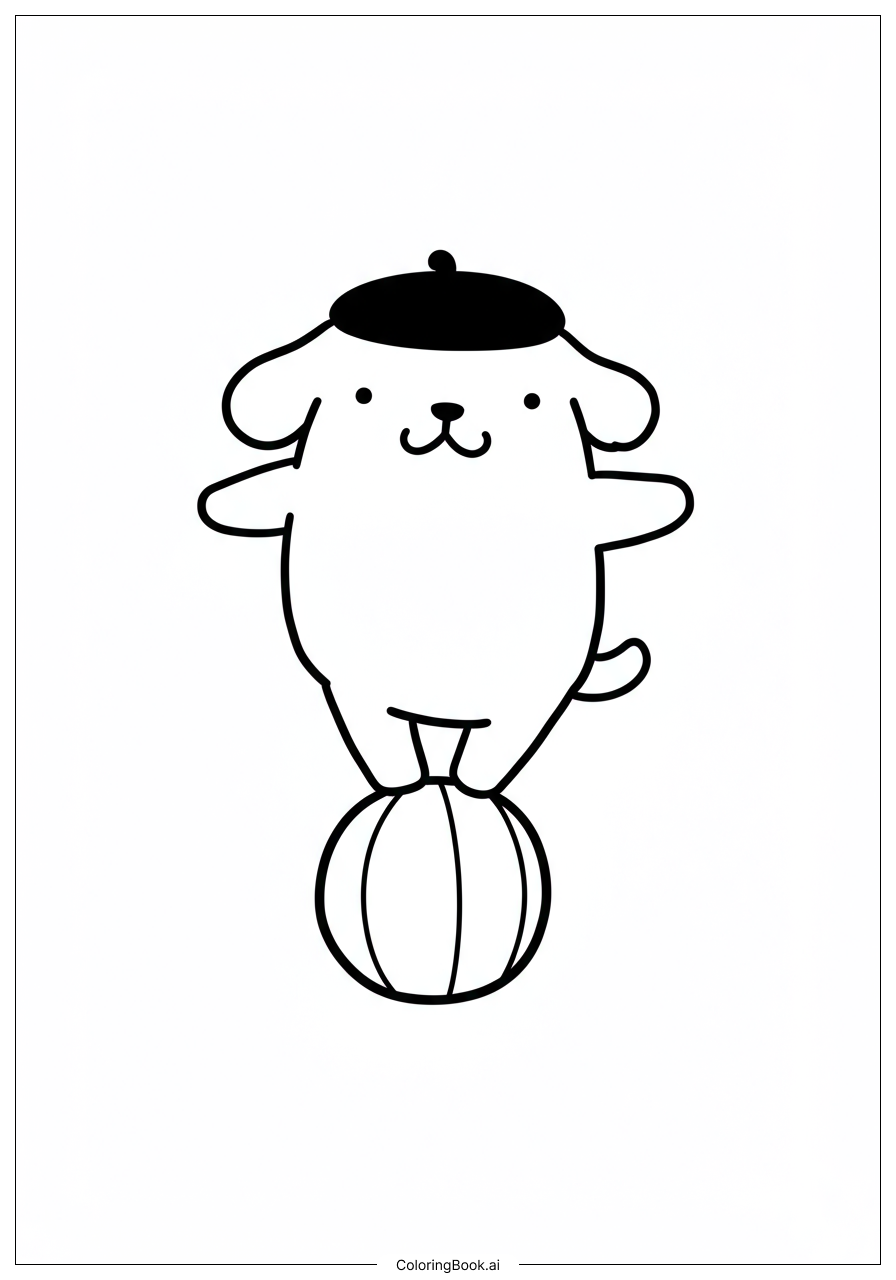 Pompompurin 平衡在球上著色頁