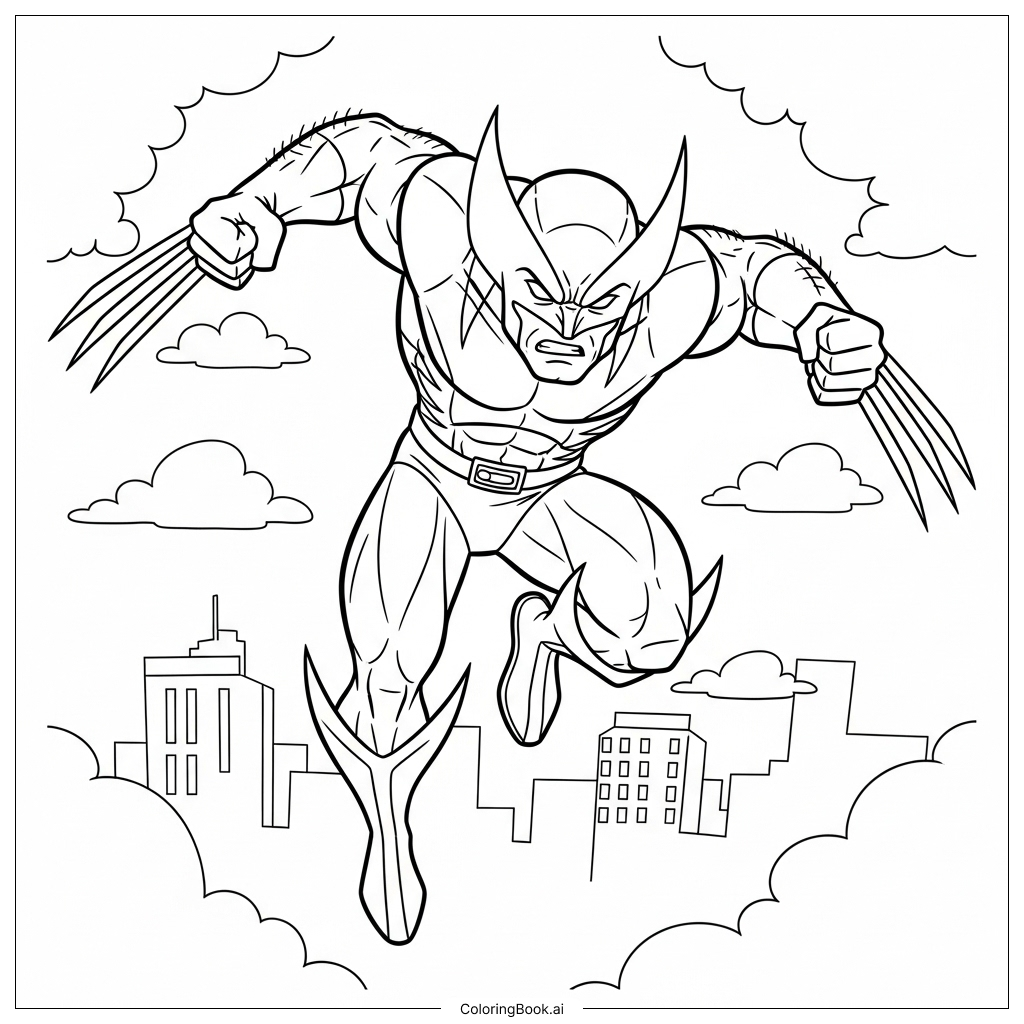  Wolverine, der in der Luft nach vorne springt Ausmalseite 