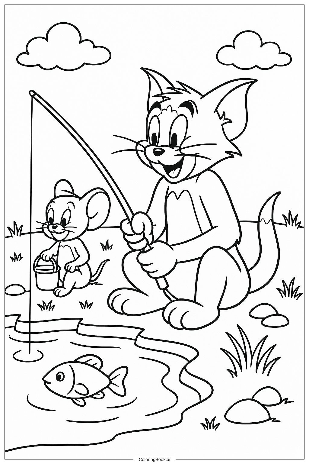 Trang tô màu Fishing By A Pond