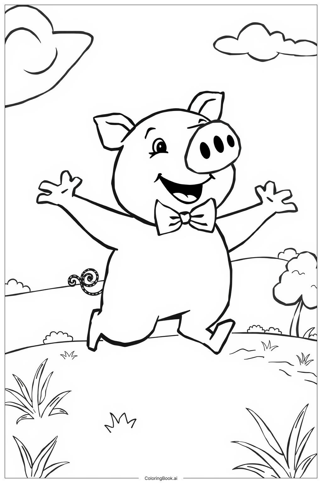  Page de coloriage Porky Pig dans une Scène Amusante 