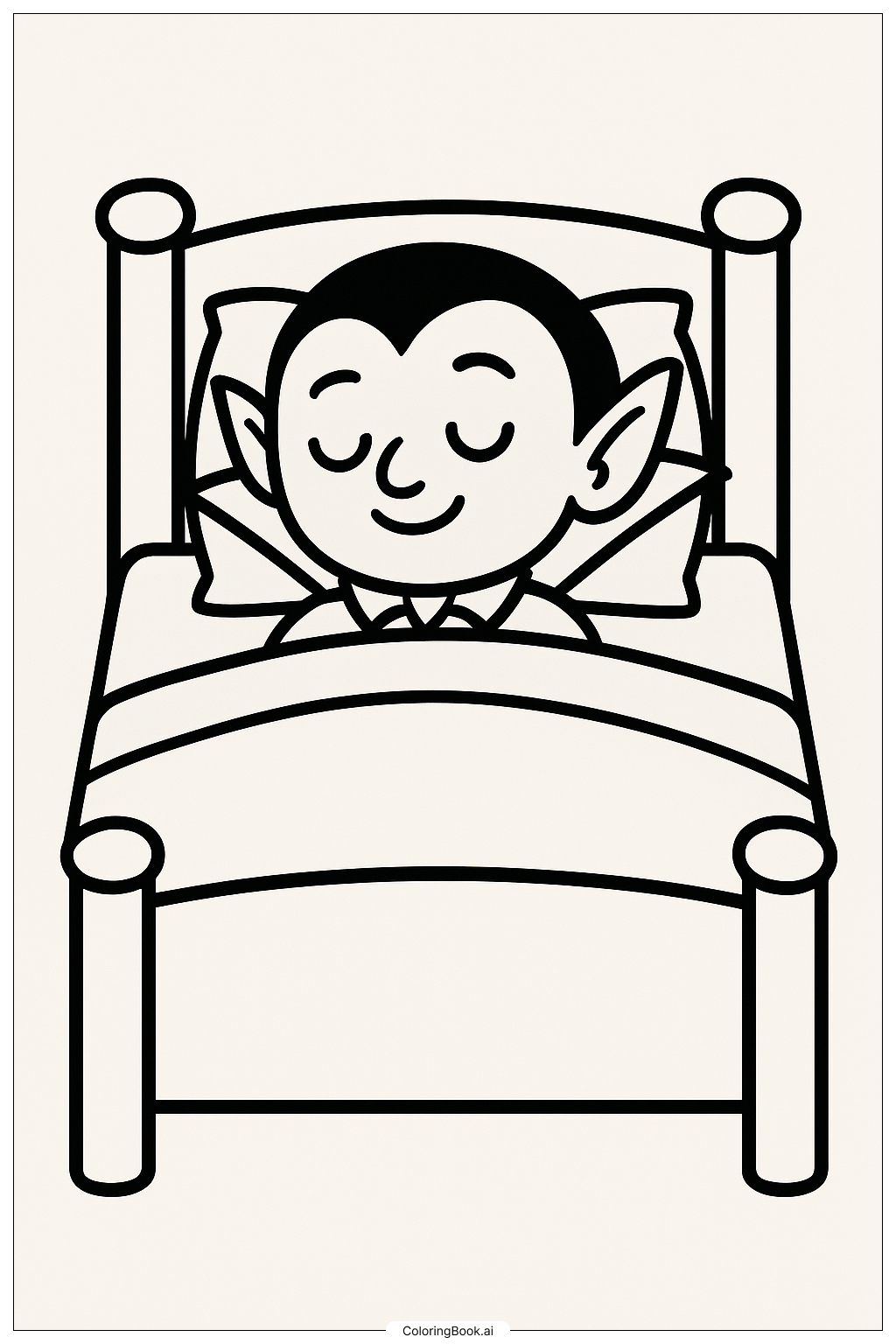Página para colorir de Vampiro Dormindo na Cama