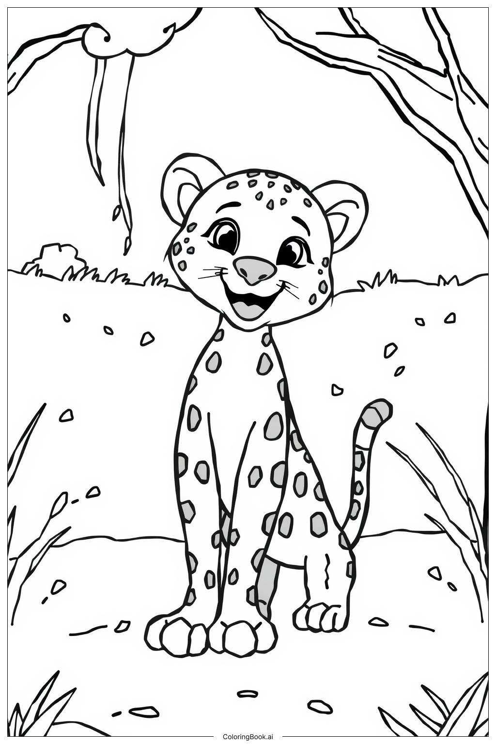  Page de coloriage guépard en pose mignonne 