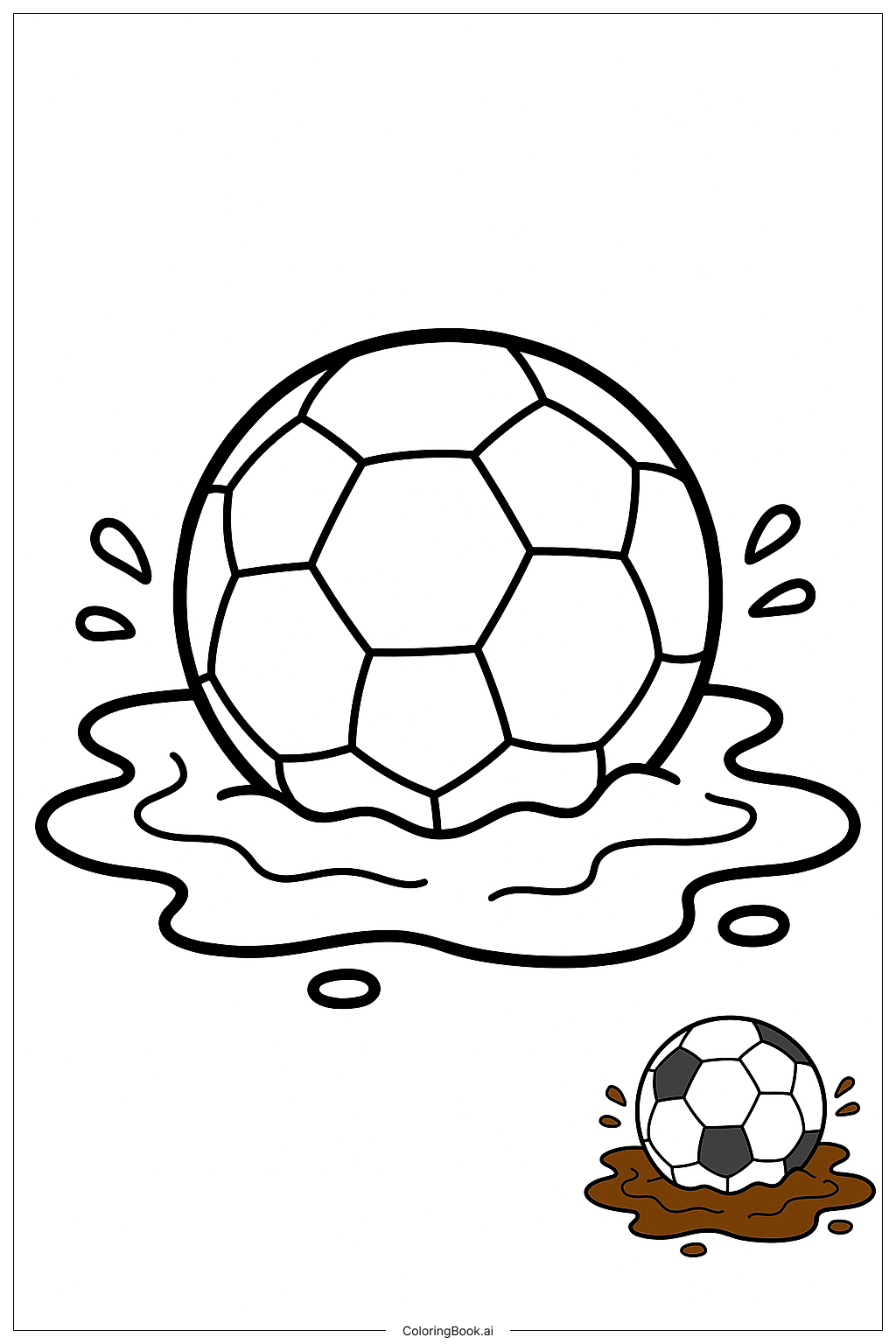  Page de coloriage Ballon de football piégé dans la boue 