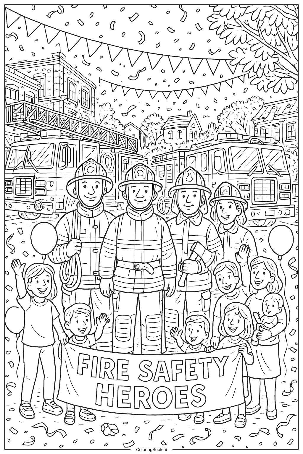 社区庆祝消防安全英雄填色页