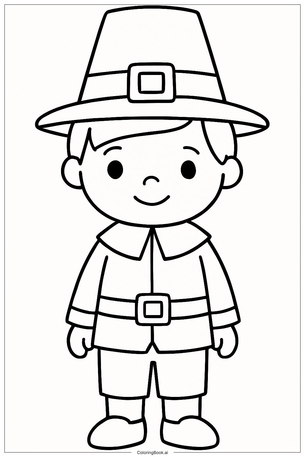  Página para colorear de Un niño peregrino de Acción de Gracias 