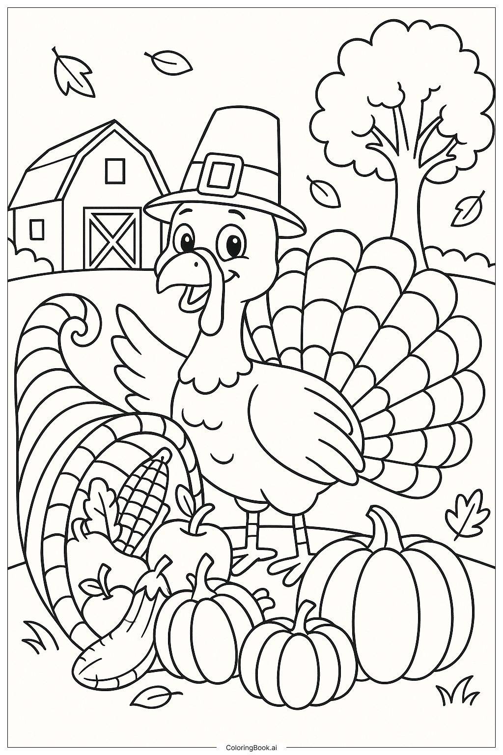  Página para colorear de Una escena de cuento de acción de gracias 