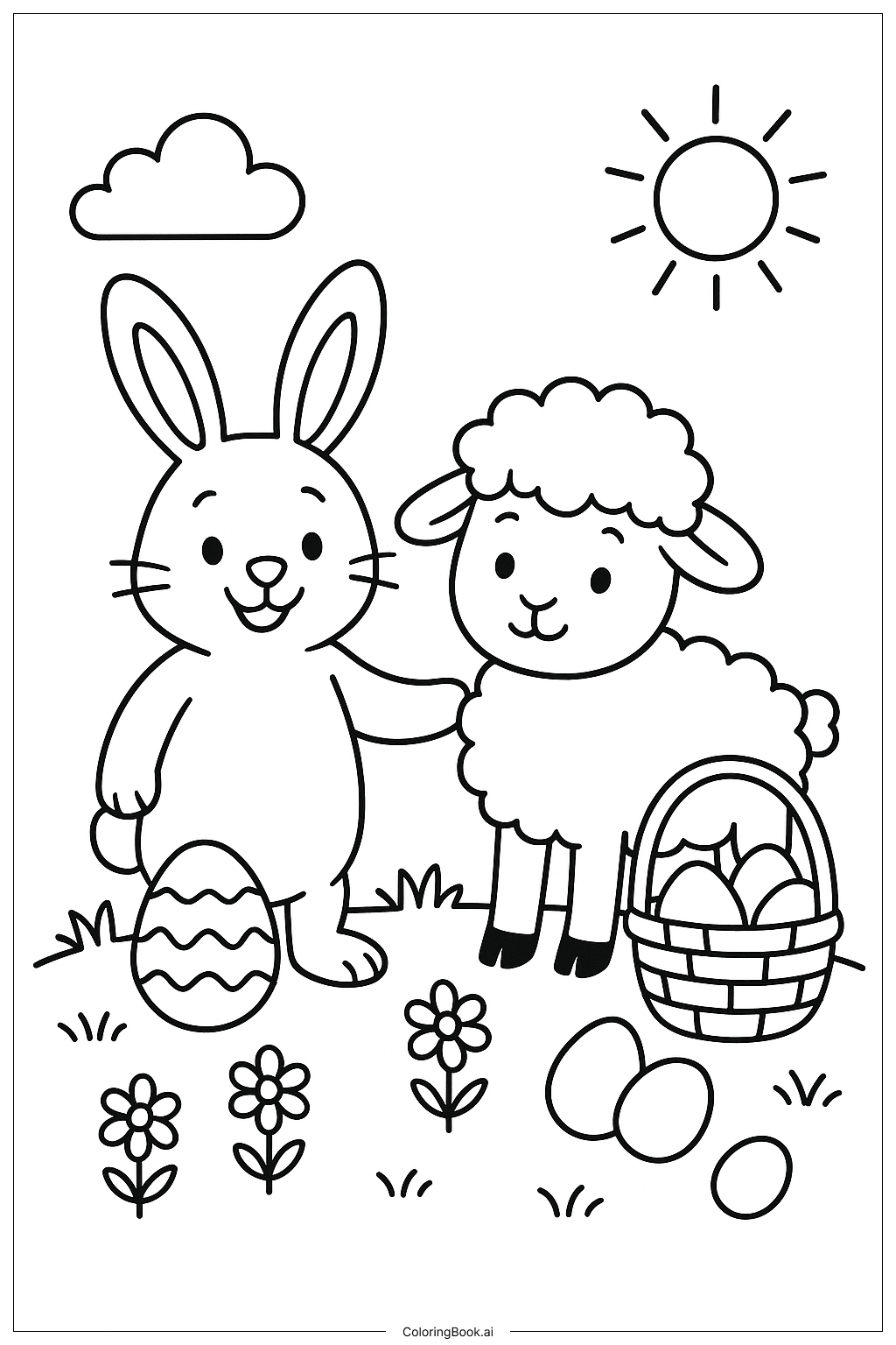 Osterhase und ein Lamm Ausmalseite