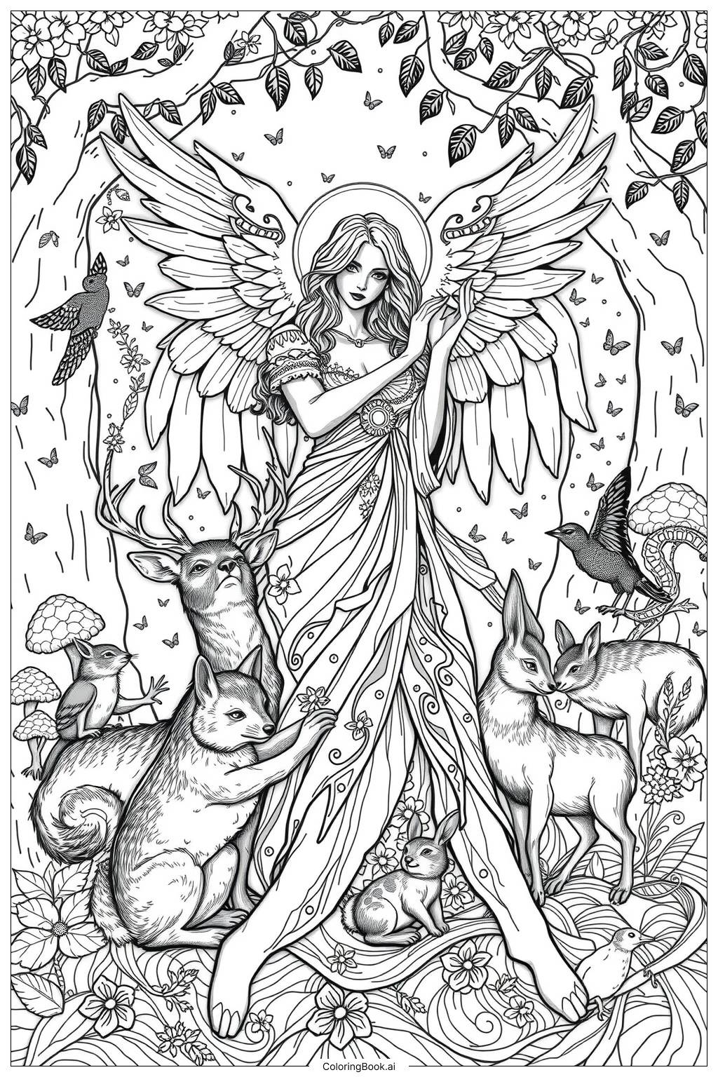  Angel Blessing Animals Coloring Page 