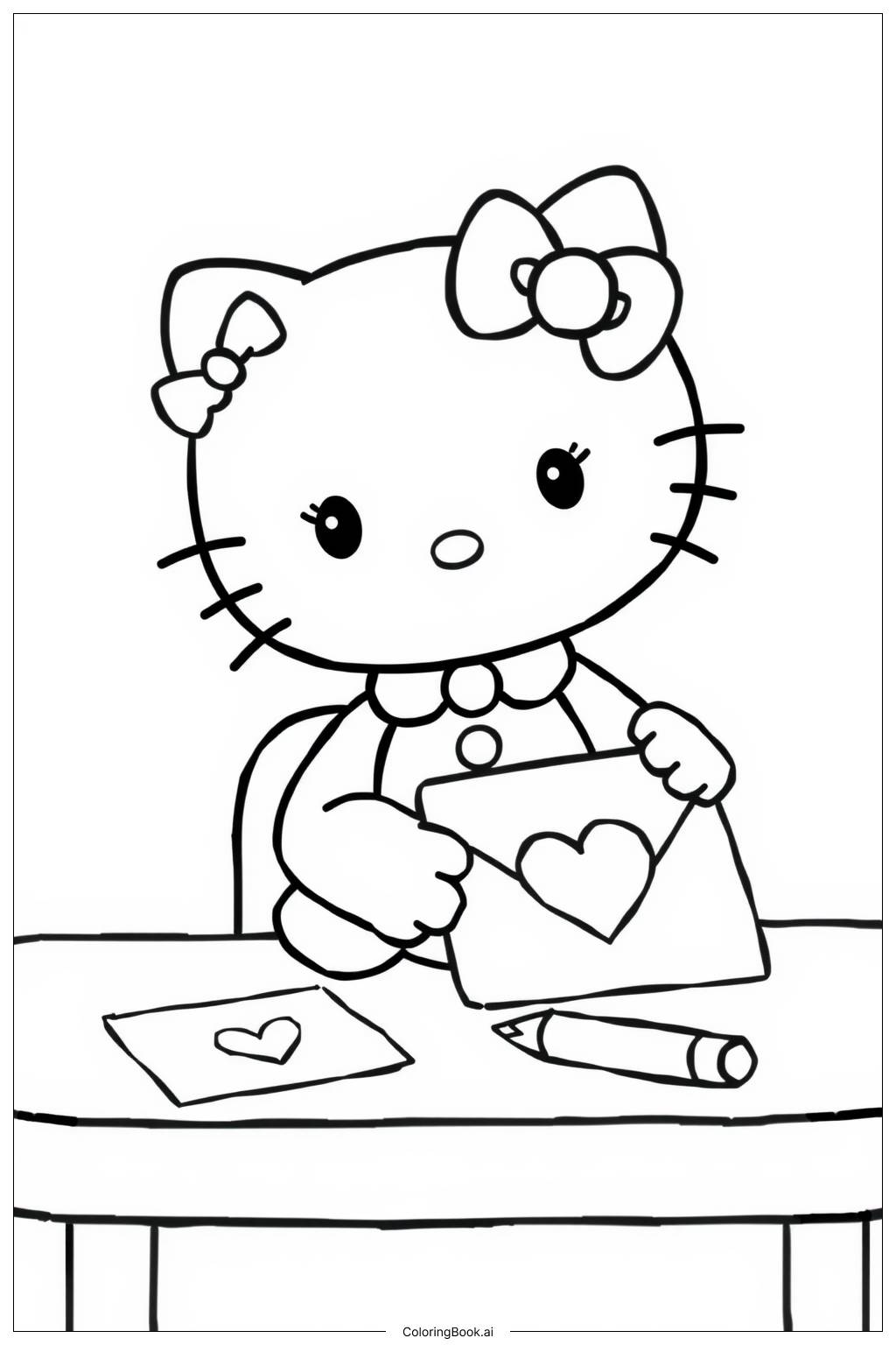  Página para colorir de hello kitty escrevendo uma carta de amor para dear daniel 