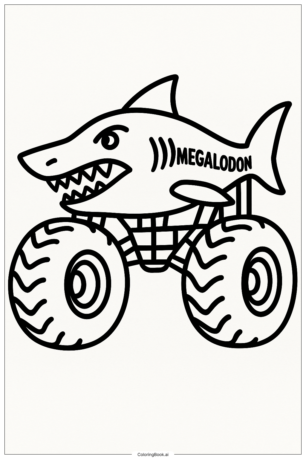  メガロドン モンスタージャム トラックの塗り絵ページ 