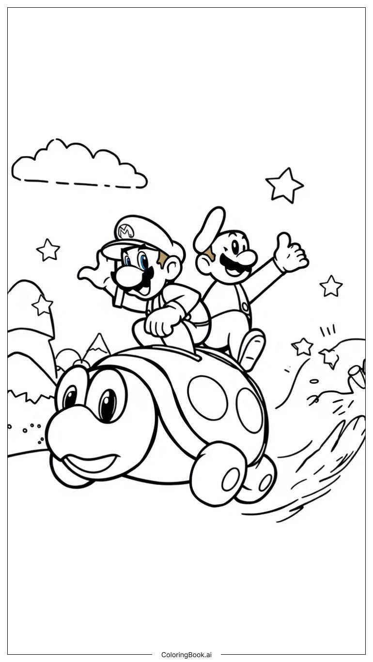  Page de coloriage Mario sautant par-dessus Koopa Troopa avec la puissance de l'étoile 