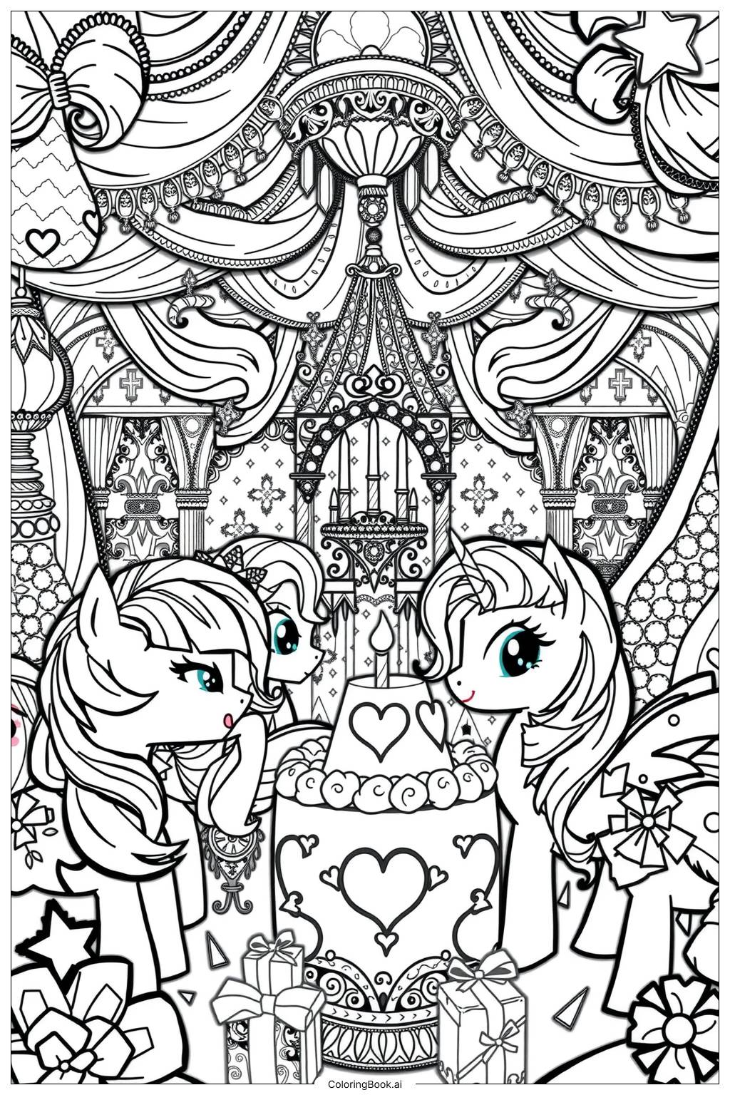  My Little Pony Birthday Party with Friends Coloring Page 