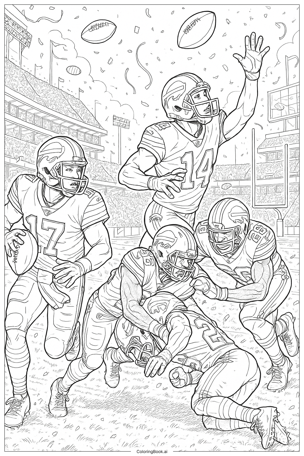  Trang tô màu Trận bóng bầu dục Buffalo Bills sôi động 