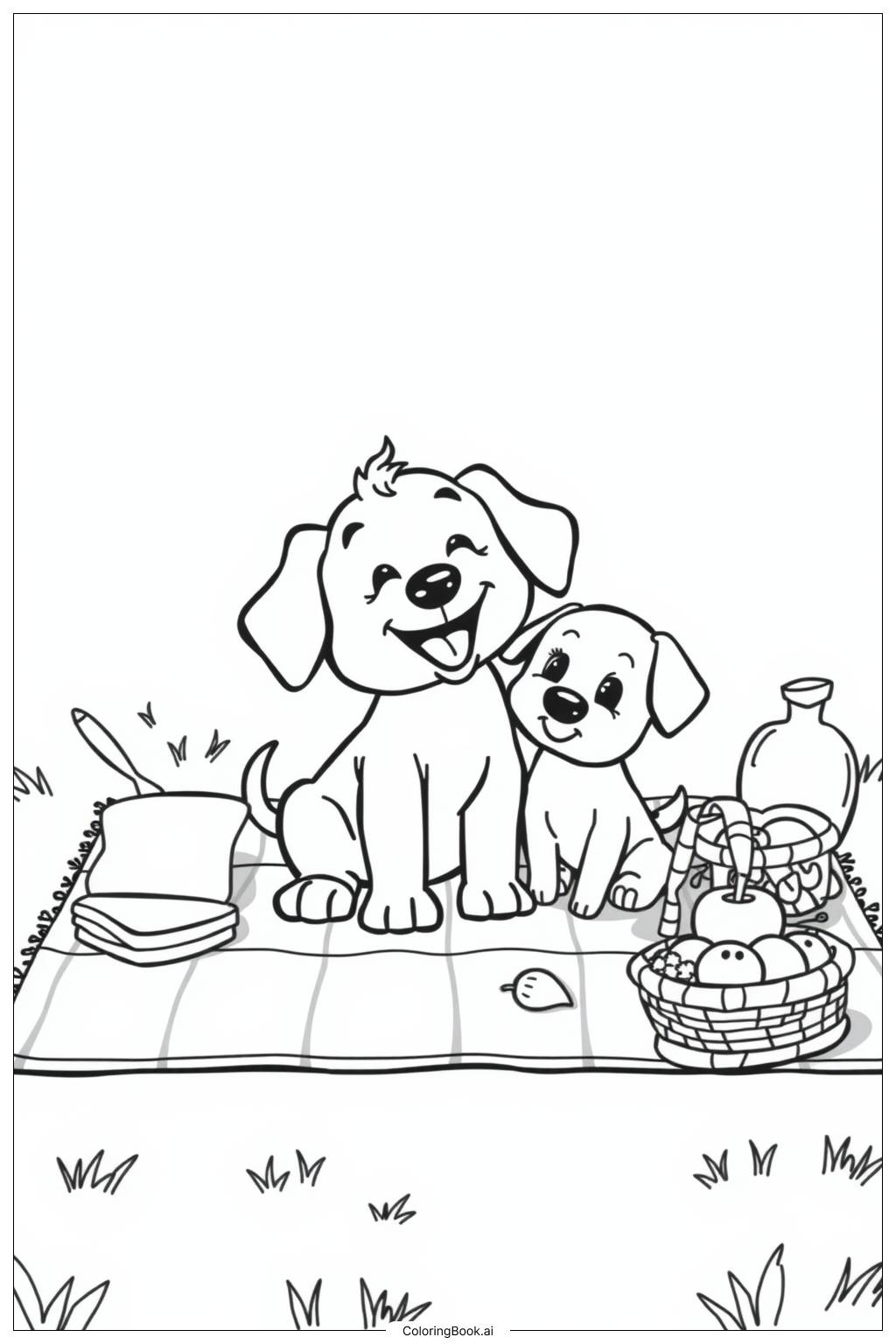  Page de coloriage Chiot et enfant lors d'un pique-nique 