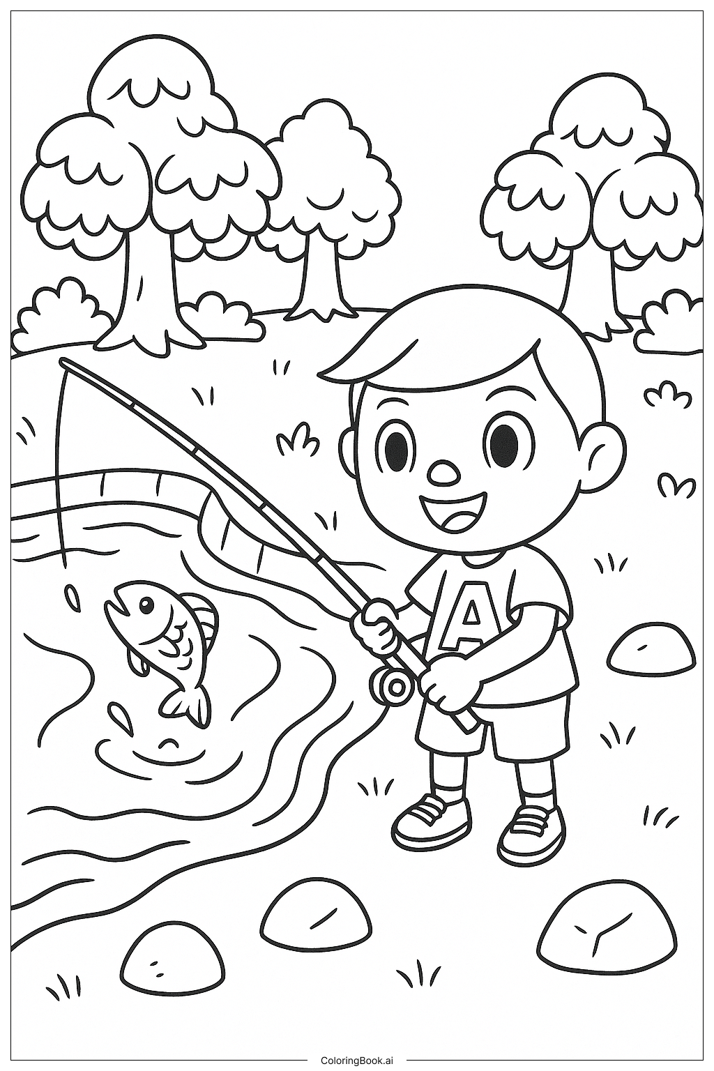  Animal Crossing Spieler Angelt Am Fluss Ausmalseite 