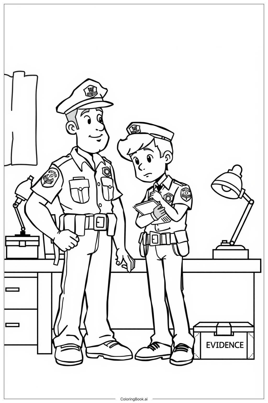  Police Officers Solving a Mystery Together Coloring Page 