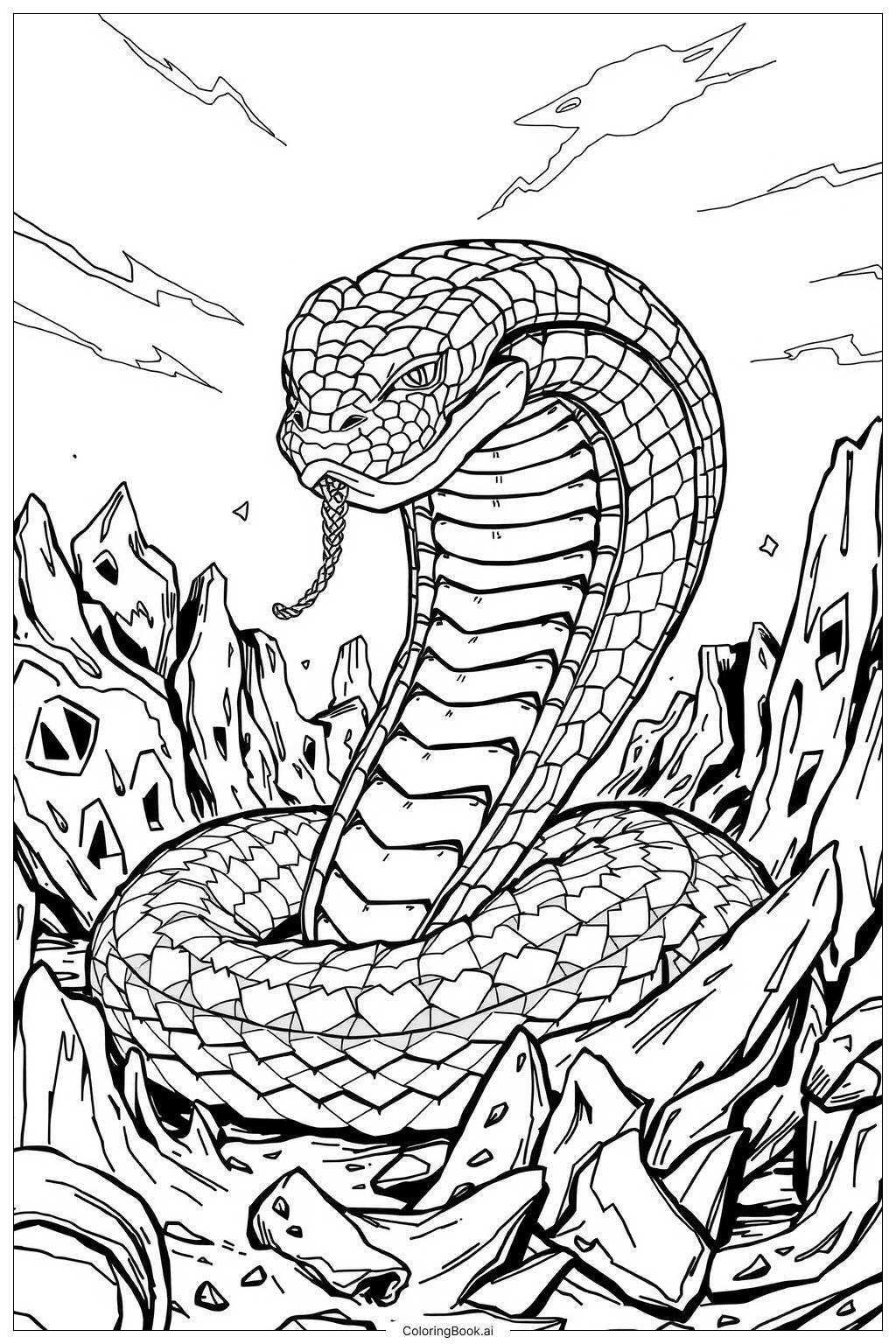  Page de coloriage Bataille de Serpent Cobra Royal 