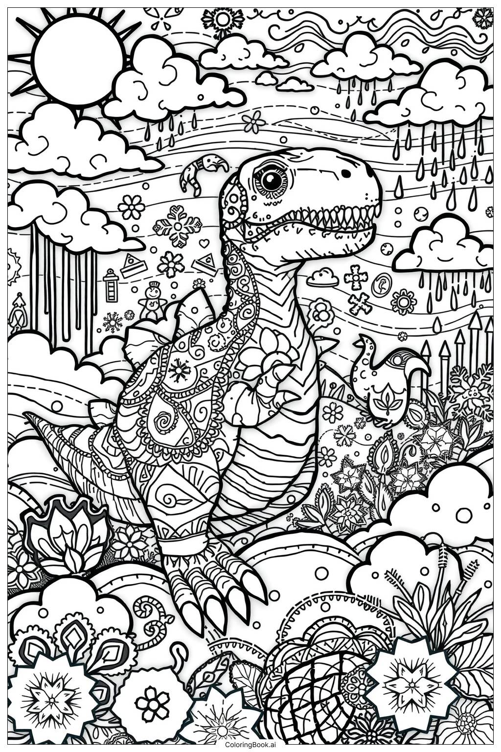  Page de coloriage Aide Météo Dinosaure 