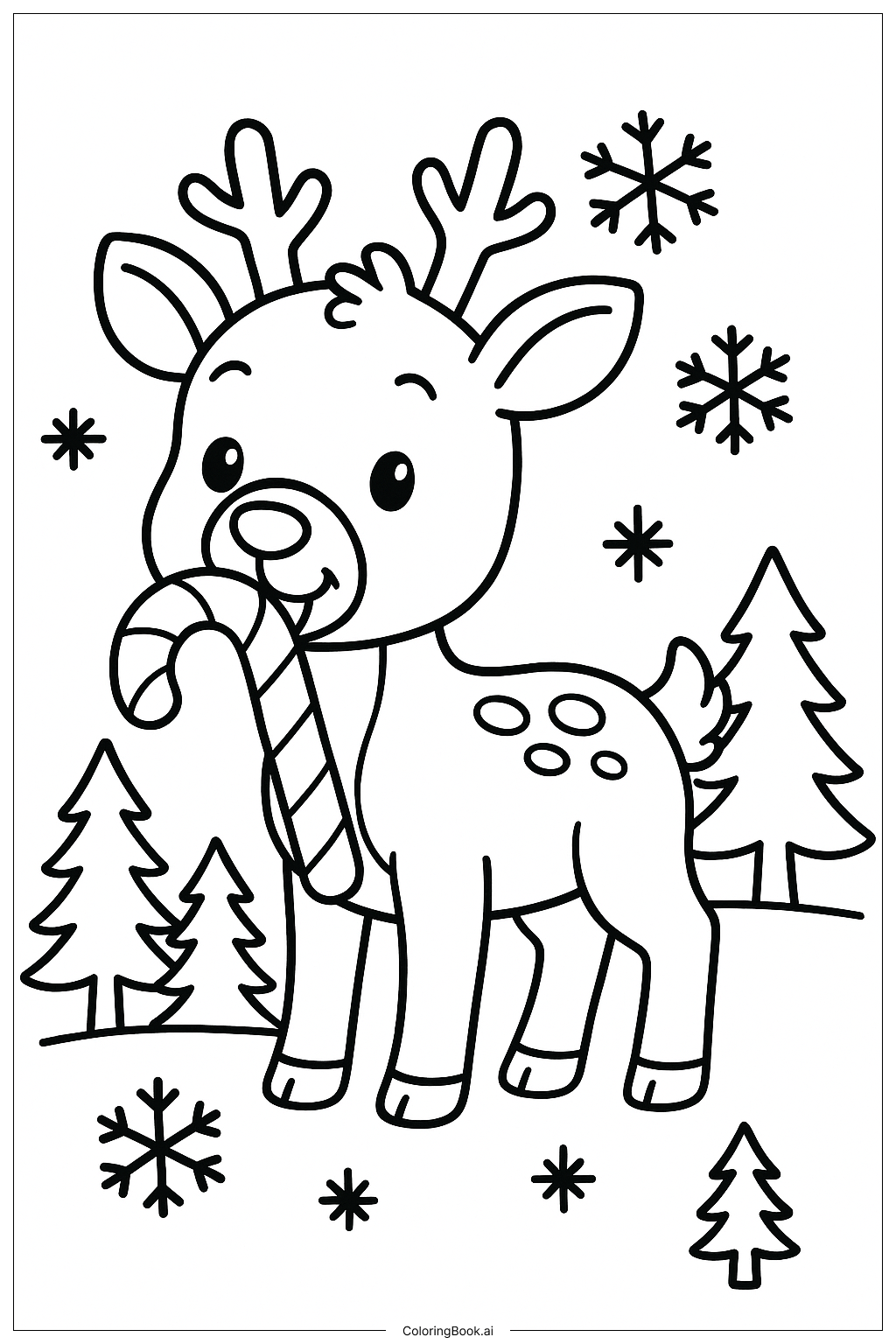  Reindeer Eating A Candy Cane Coloring Page 
