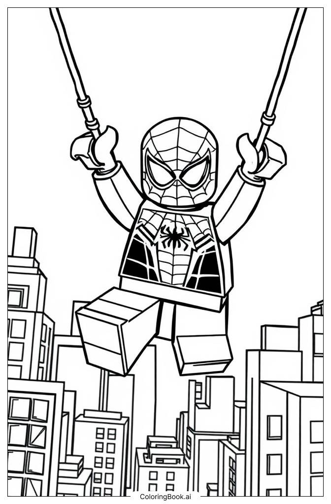  Lego Spider-Man Swinging Through the City Coloring Page 