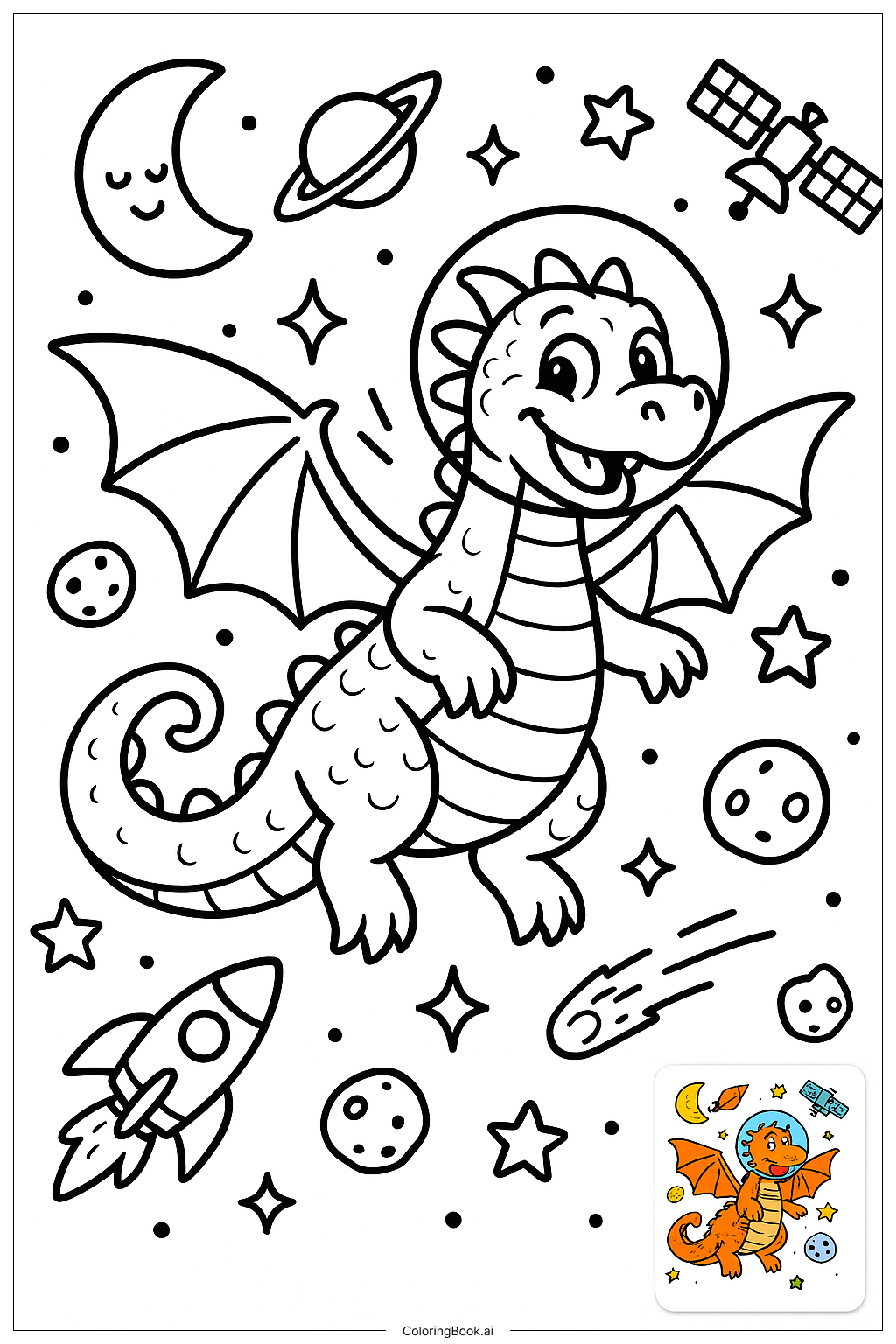  宇宙のドラゴンの冒険の塗り絵ページ 