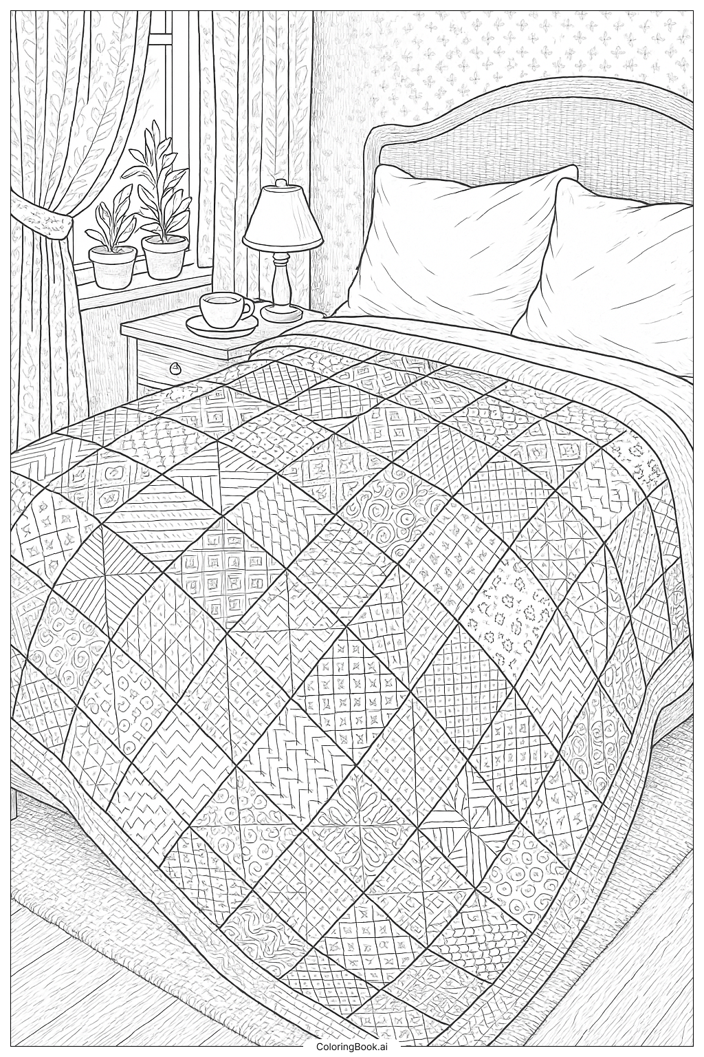  An Ultra Cozy Patchwork Quilt Pattern Coloring Page 