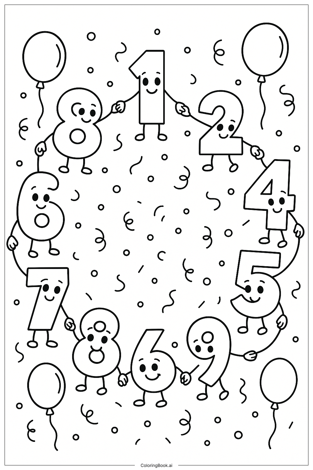  数字手拉手围成一圈填色页 