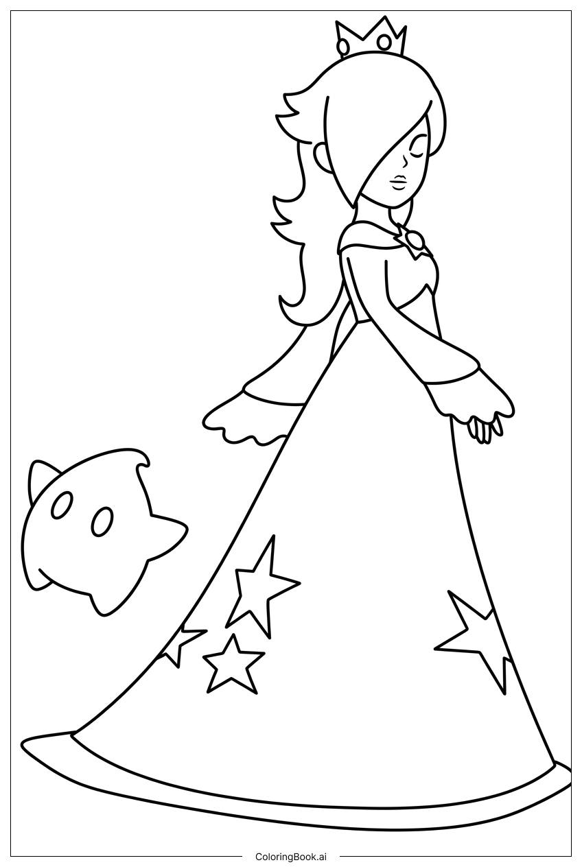  罗莎琳娜与露玛漫步，星光裙摆填色页 