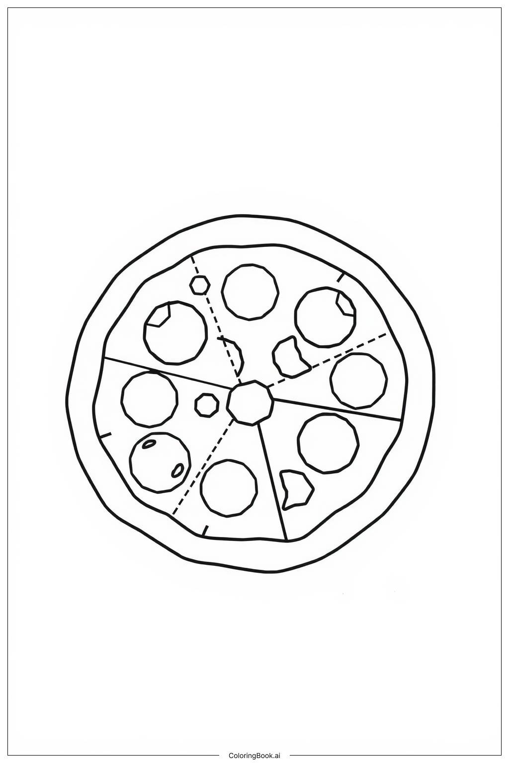  Pizza with Various Toppings Coloring Page 